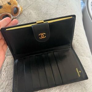 Chanel Black Quilted long Wallet 24k plated gold hardware